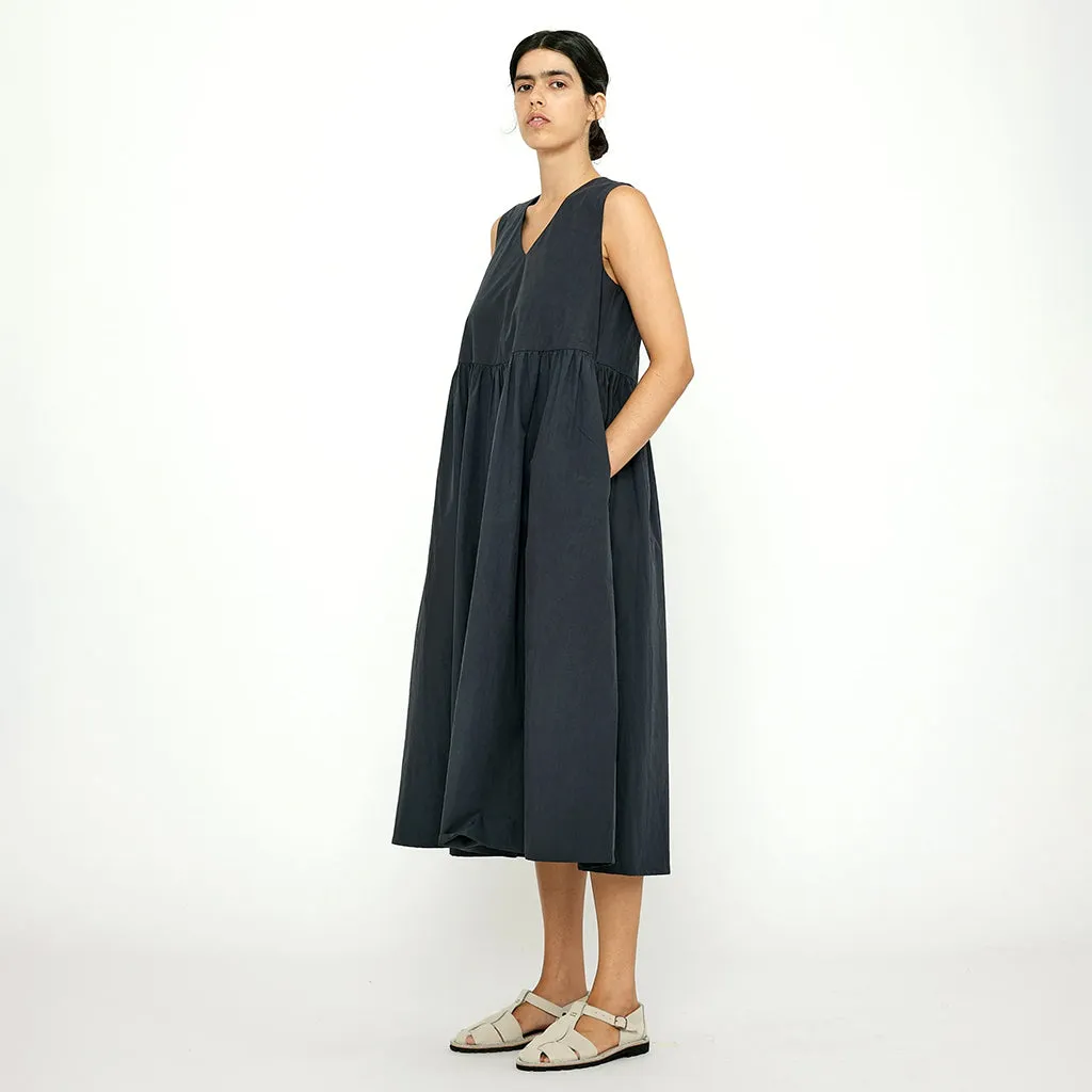 7115 By Szeki Woman Papery V-Neck Dress in Navy Black