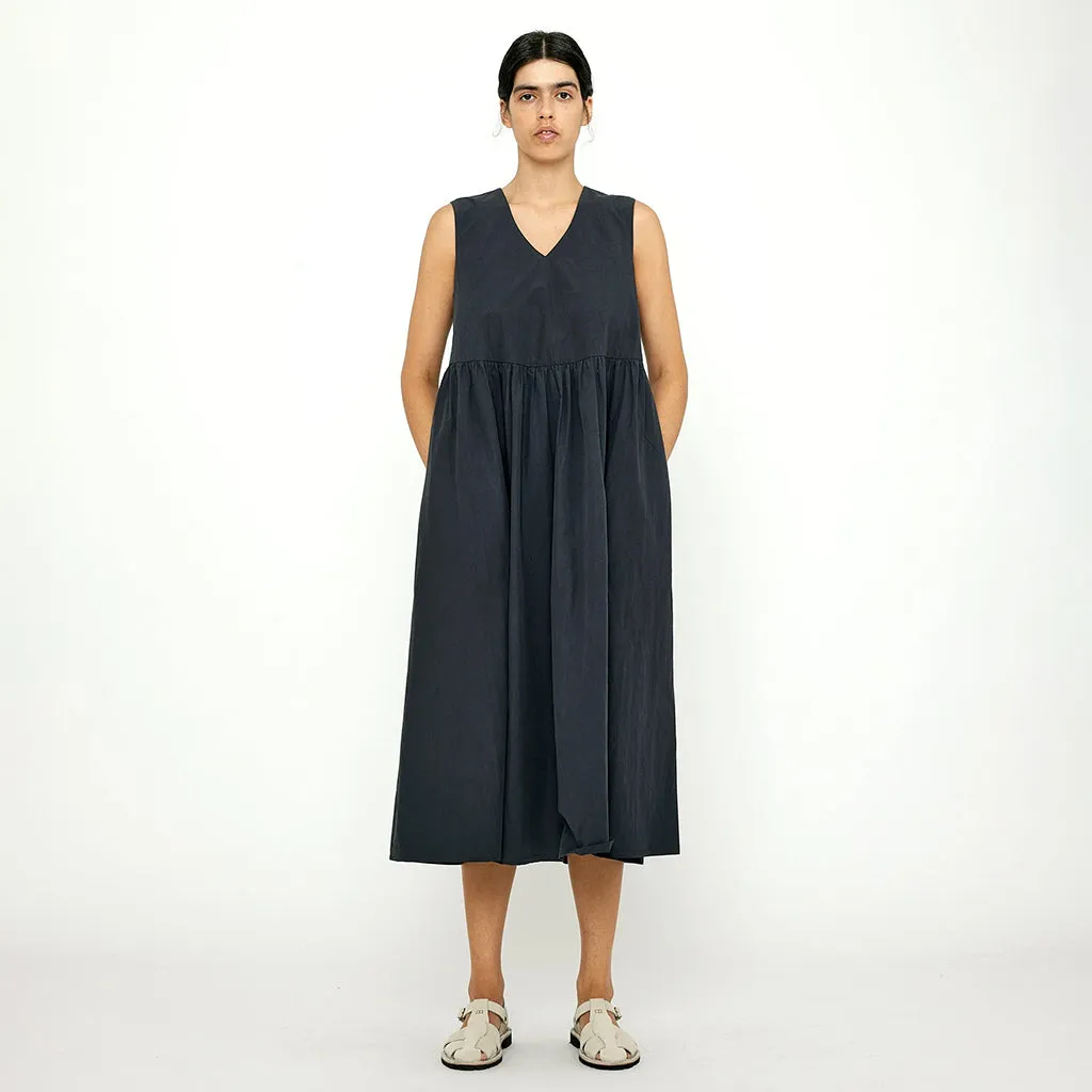 7115 By Szeki Woman Papery V-Neck Dress in Navy Black