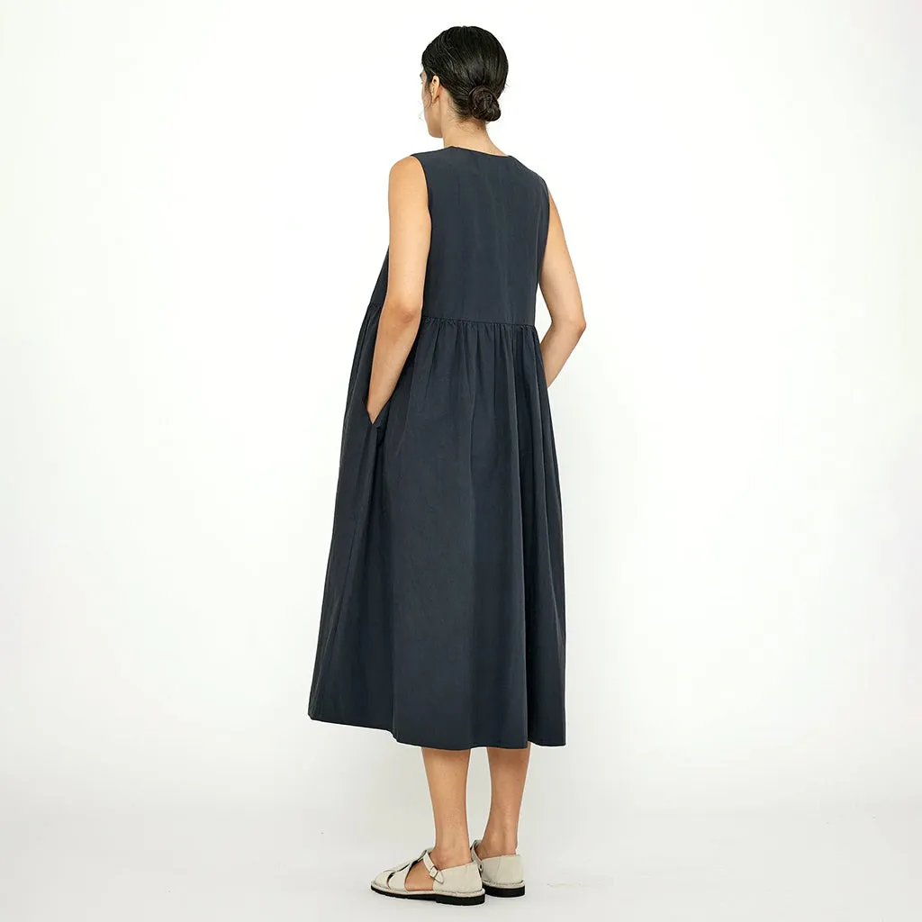 7115 By Szeki Woman Papery V-Neck Dress in Navy Black