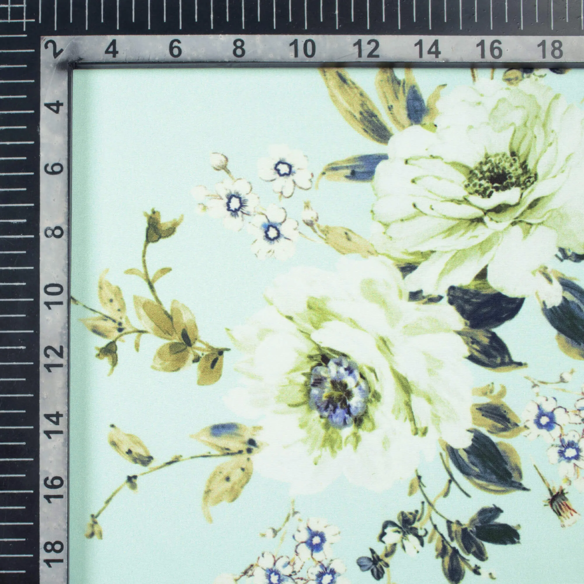 Arctic Blue Floral Print Poly Micro Crepe Fabric