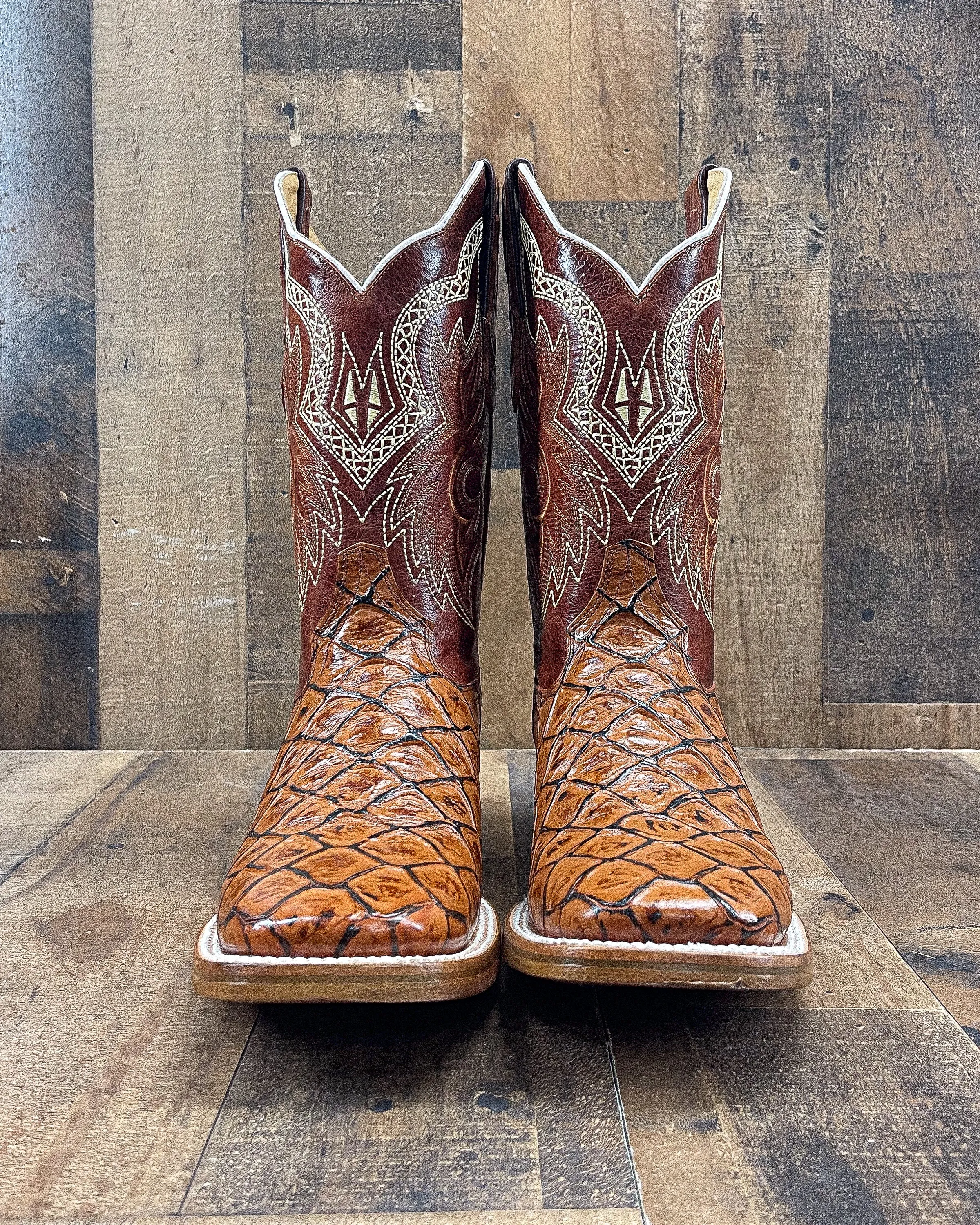 Bass Cognac Cowboy Boots for Men with Square Toe