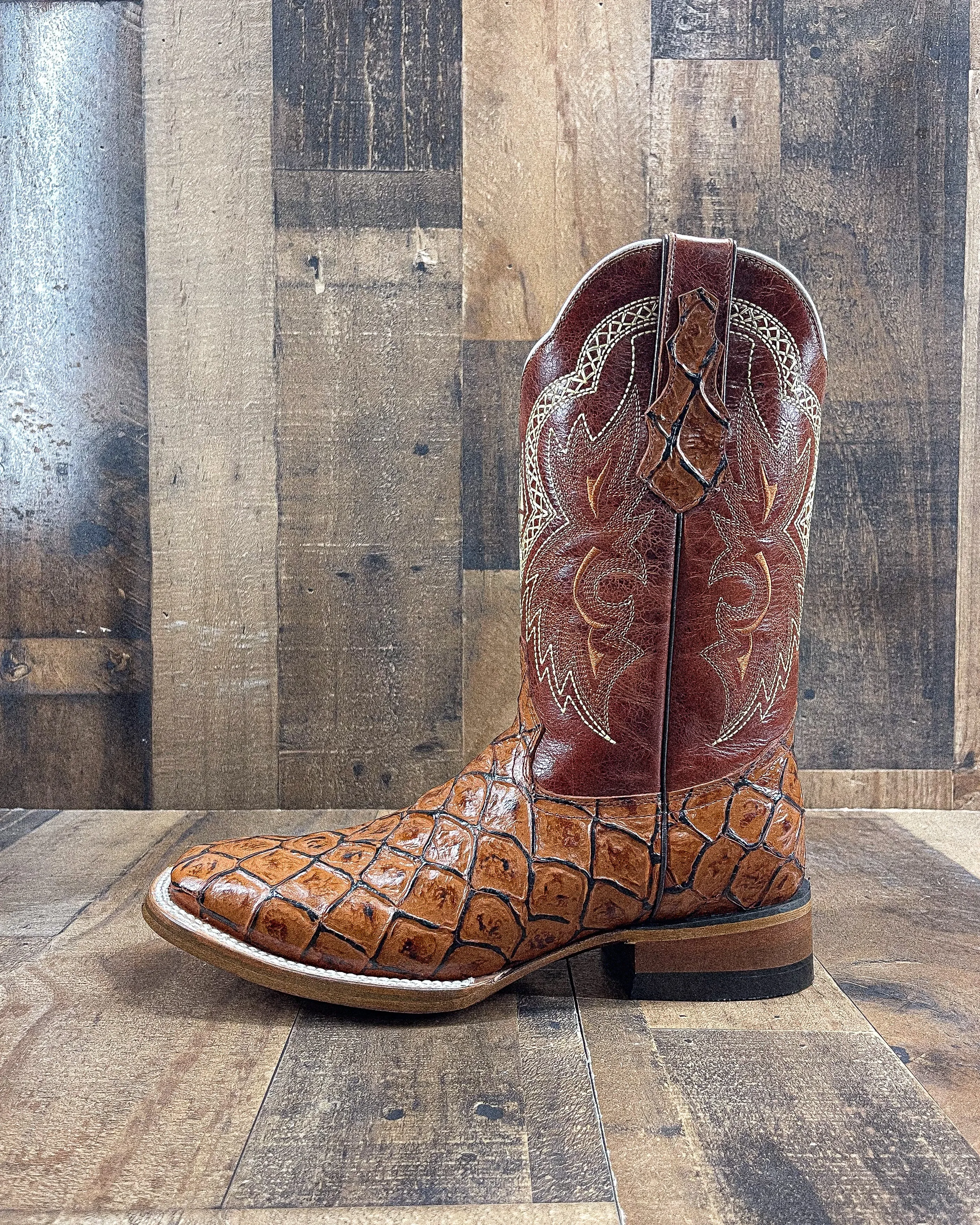 Bass Cognac Cowboy Boots for Men with Square Toe