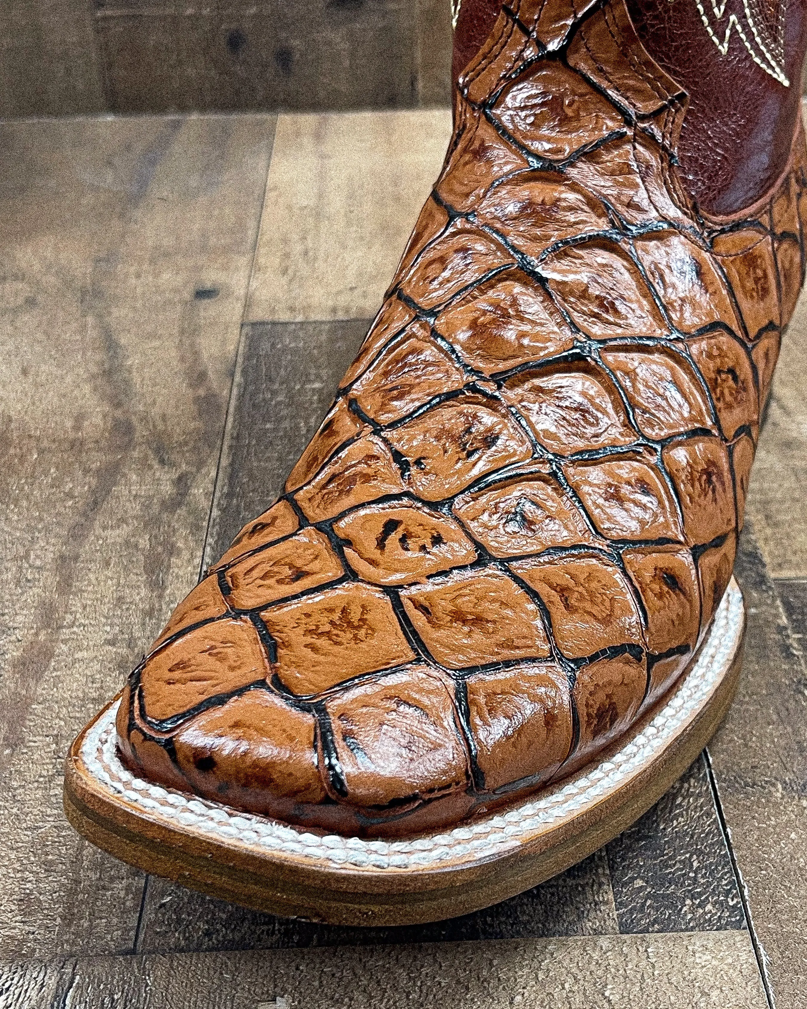 Bass Cognac Cowboy Boots for Men with Square Toe