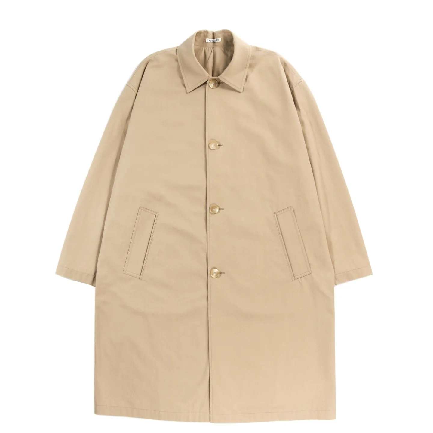 Beige Chambray Collar Coat in Hard Twist Gabardine