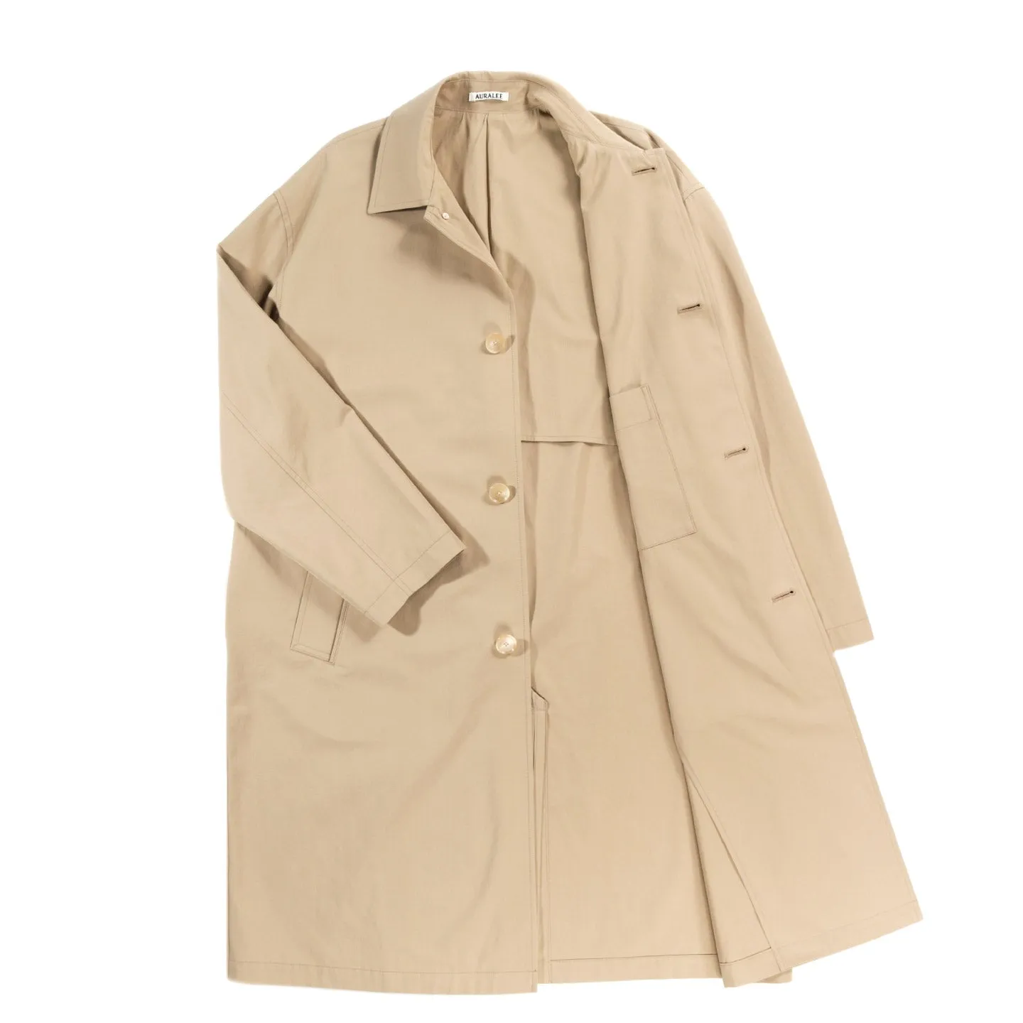 Beige Chambray Collar Coat in Hard Twist Gabardine