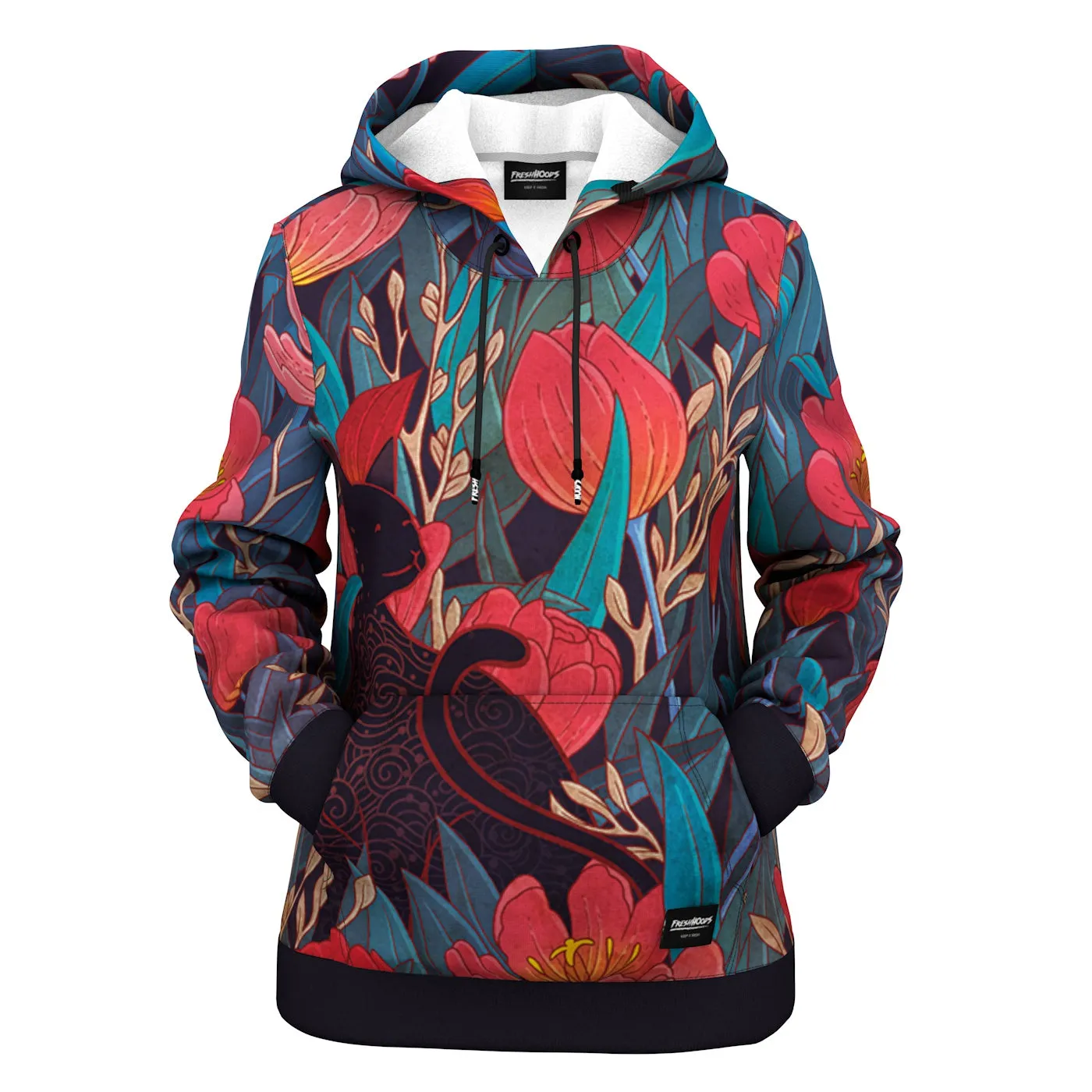 Black Cat Tulips Hoodie for Women