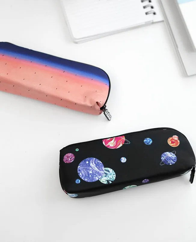 Black Planet Space Pencil Case Zipper School Office Cosmetics Bag 19cm