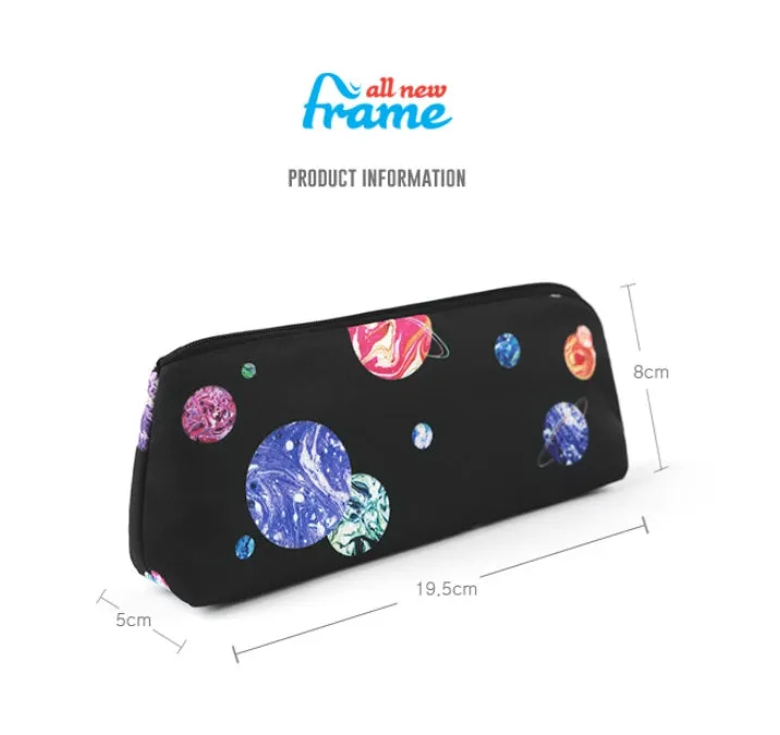 Black Planet Space Pencil Case Zipper School Office Cosmetics Bag 19cm