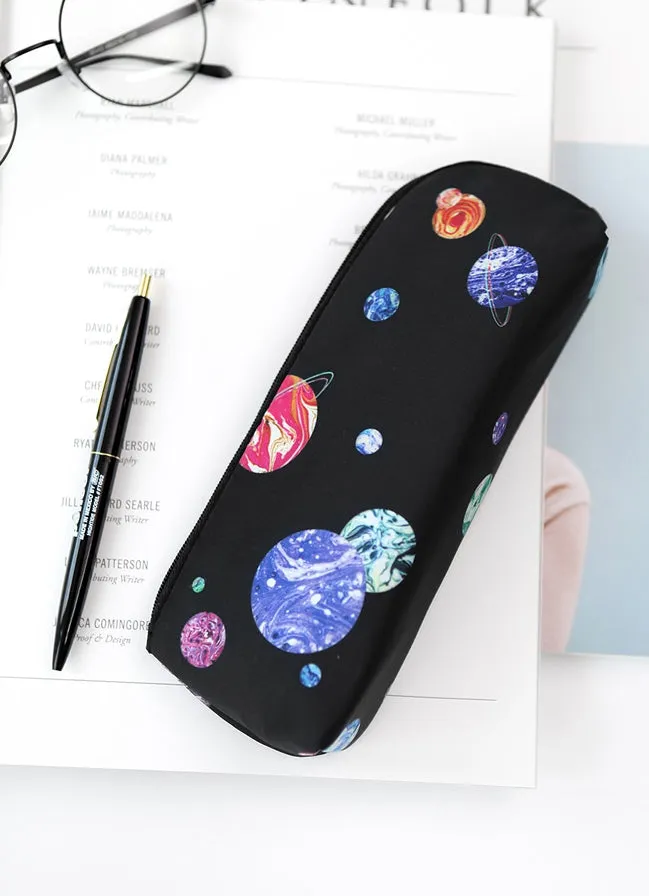 Black Planet Space Pencil Case Zipper School Office Cosmetics Bag 19cm