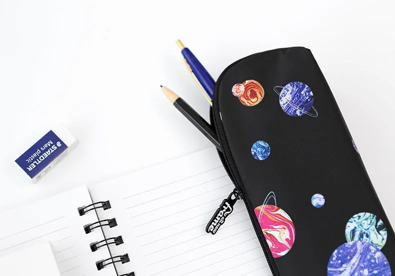 Black Planet Space Pencil Case Zipper School Office Cosmetics Bag 19cm