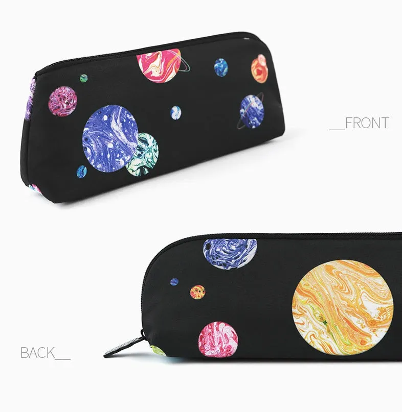 Black Planet Space Pencil Case Zipper School Office Cosmetics Bag 19cm