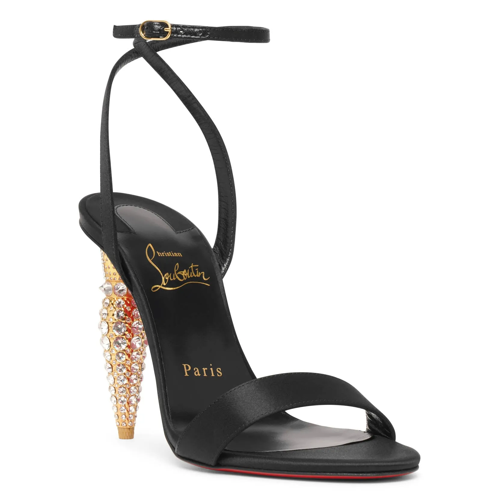 Black satin sandals Christian Louboutin Lipstrass Queen 100