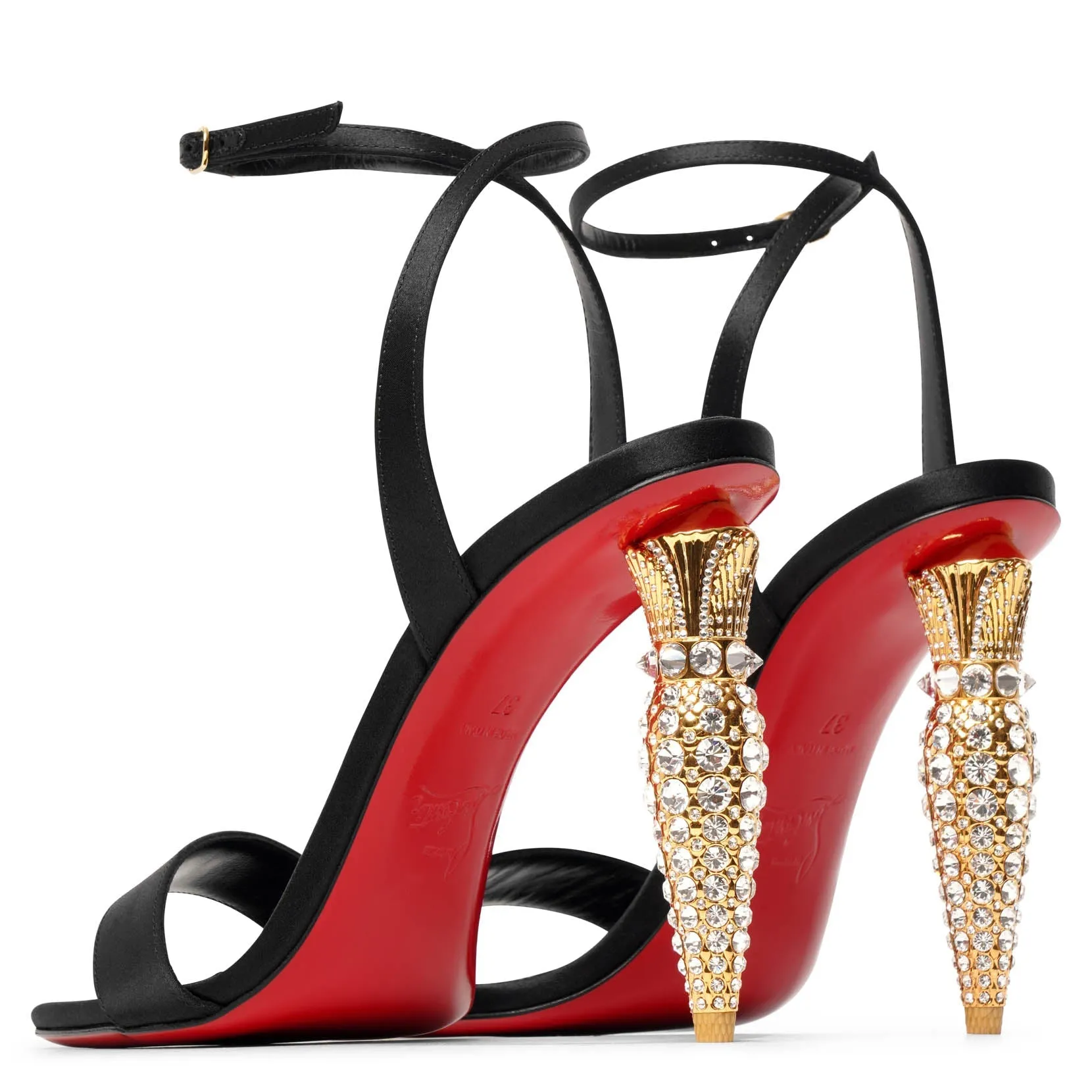 Black satin sandals Christian Louboutin Lipstrass Queen 100