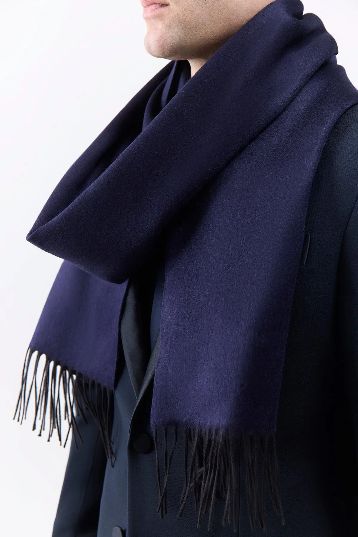 Dark Navy Silk Cashmere Blaine Scarf