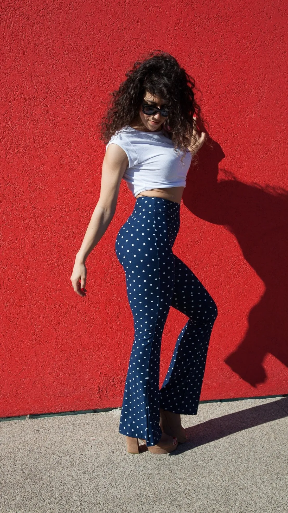 Blue Polka Dot Flared Pants