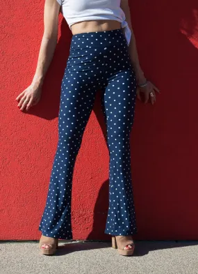 Blue Polka Dot Flared Pants