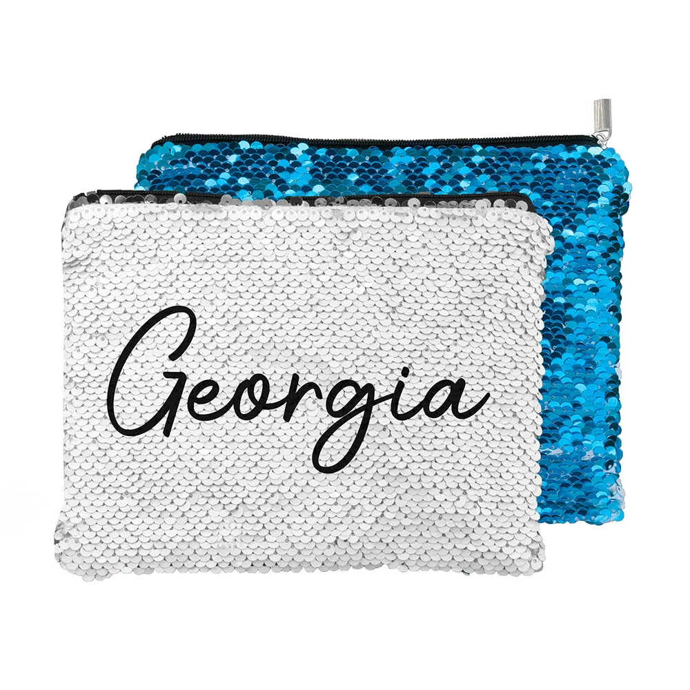 Blue Sequin Pencil Case with Hidden Message for Kids