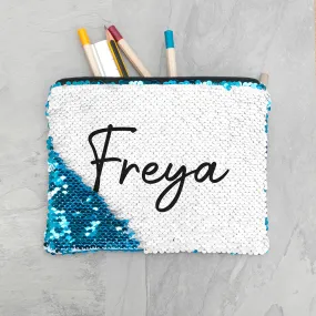 Blue Sequin Pencil Case with Hidden Message for Kids