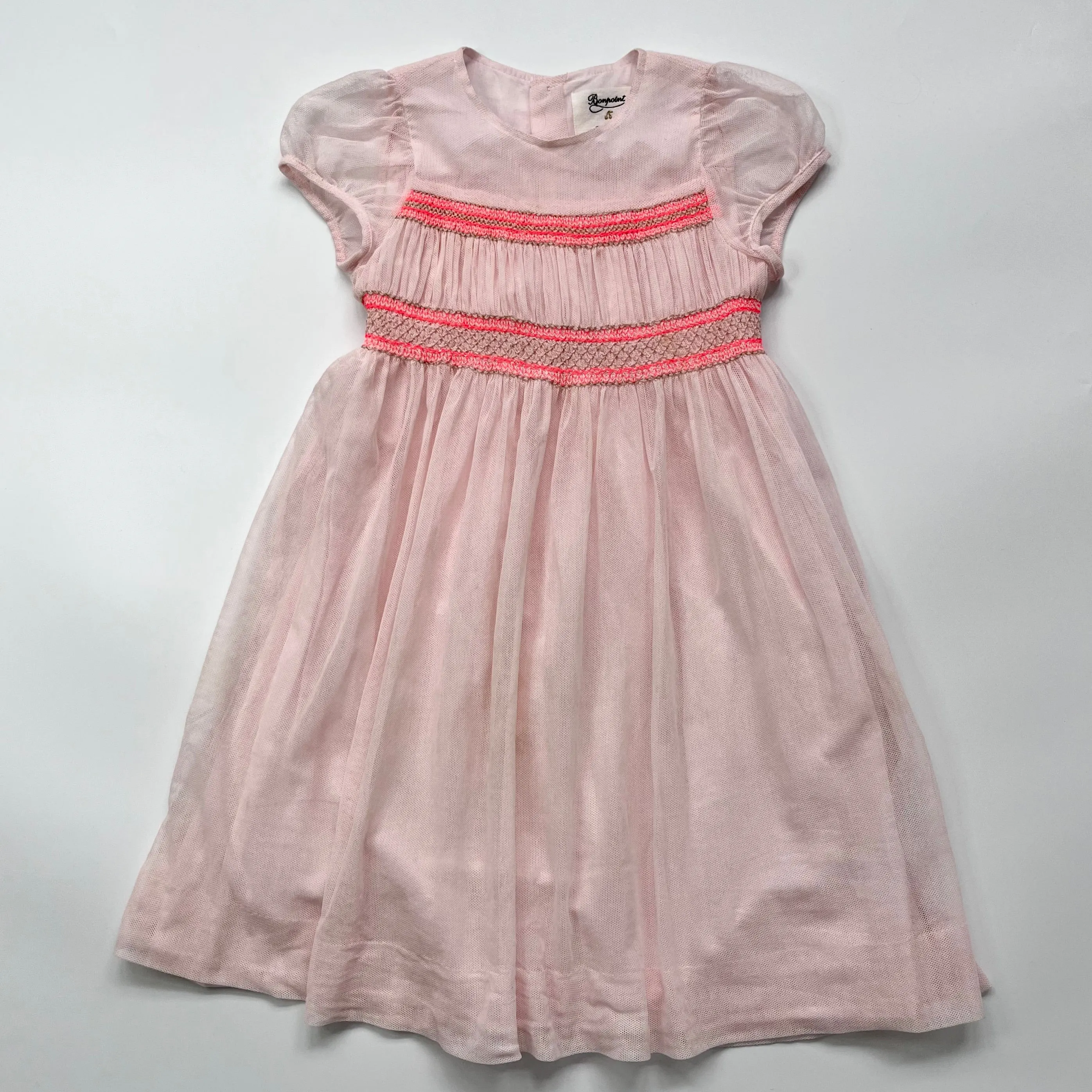 Bonpoint Pale Pink Tulle Duchesse Dress Neon Smocking 8 Years