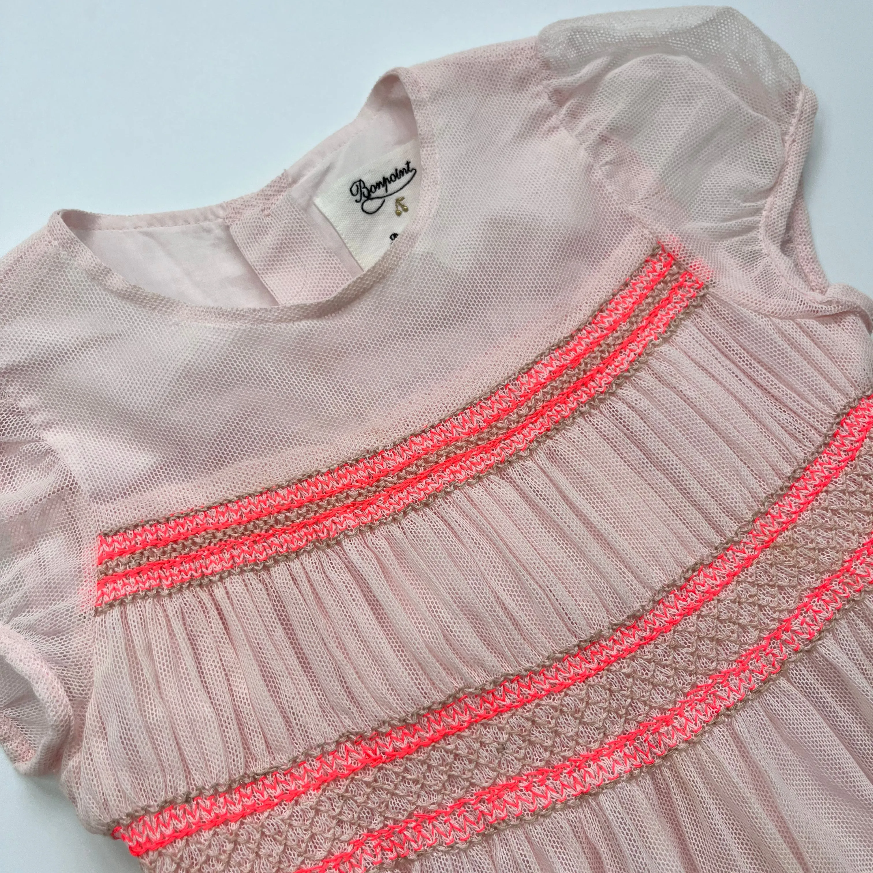 Bonpoint Pale Pink Tulle Duchesse Dress Neon Smocking 8 Years