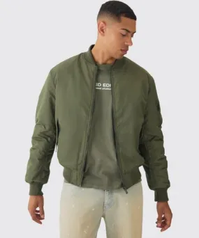 Khaki Boxy Padded Bomber Jacket for Men by Boohoo