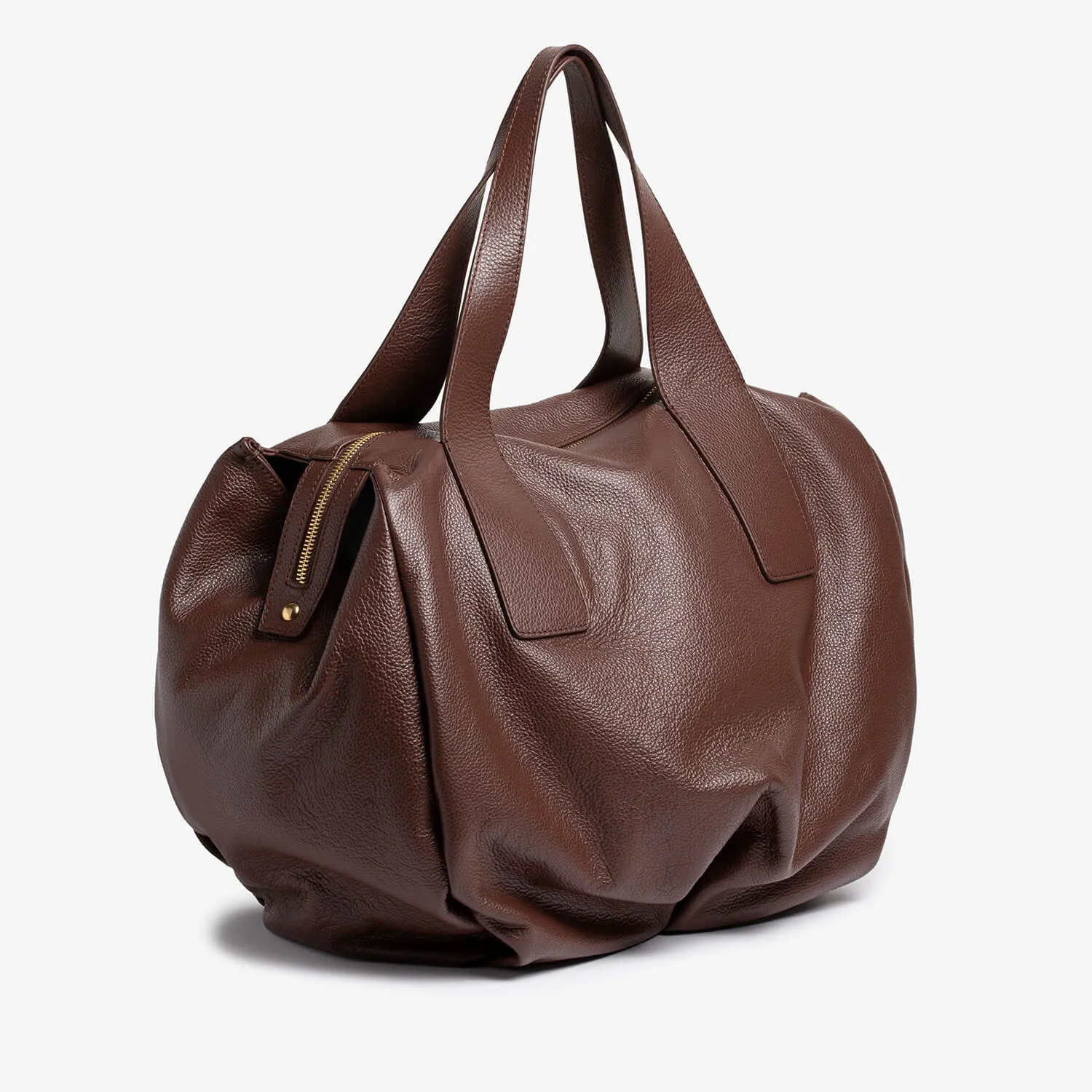 Brown leather handbag.