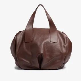 Brown leather handbag.