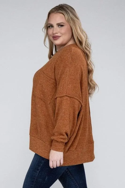 Brushed Melange Drop Shoulder Sweater for Zenana Plus.