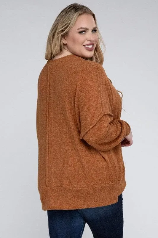 Brushed Melange Drop Shoulder Sweater for Zenana Plus.