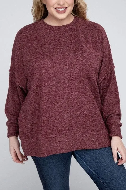 Brushed Melange Drop Shoulder Sweater for Zenana Plus.