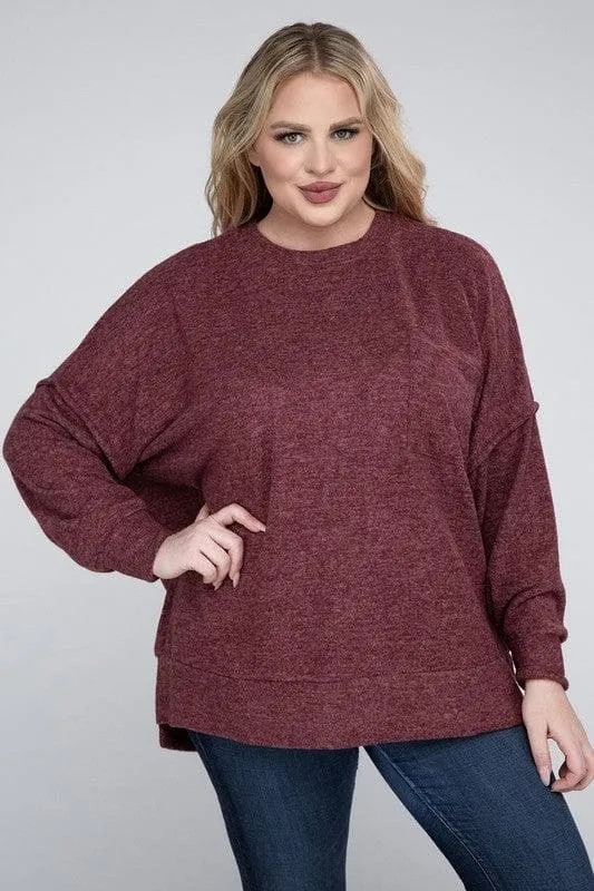 Brushed Melange Drop Shoulder Sweater for Zenana Plus.