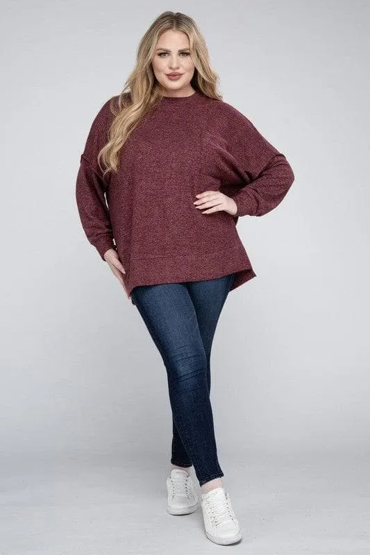 Brushed Melange Drop Shoulder Sweater for Zenana Plus.