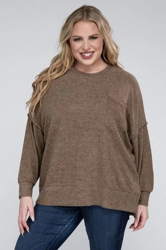 Brushed Melange Drop Shoulder Sweater for Zenana Plus.