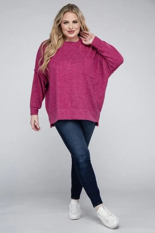 Brushed Melange Drop Shoulder Sweater for Zenana Plus.