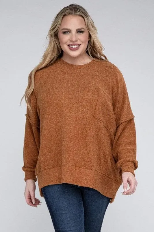 Brushed Melange Drop Shoulder Sweater for Zenana Plus.