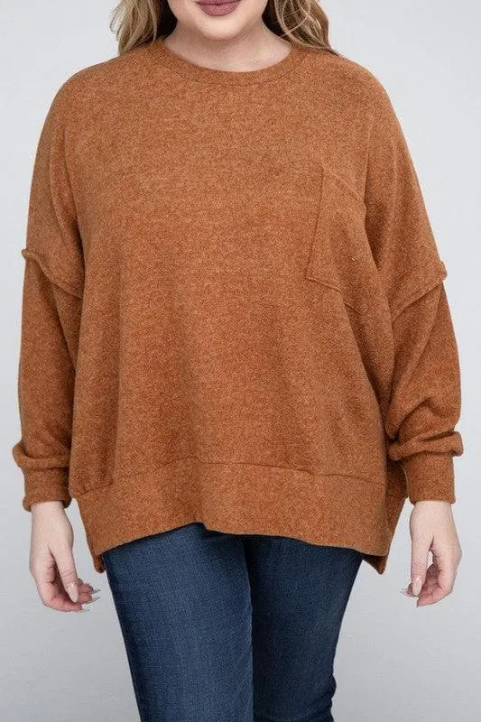 Brushed Melange Drop Shoulder Sweater for Zenana Plus.