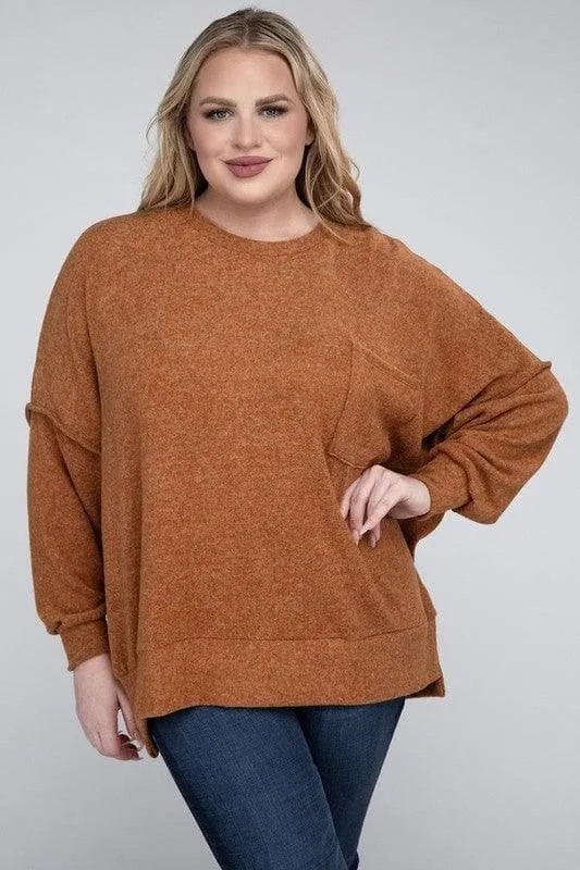 Brushed Melange Drop Shoulder Sweater for Zenana Plus.