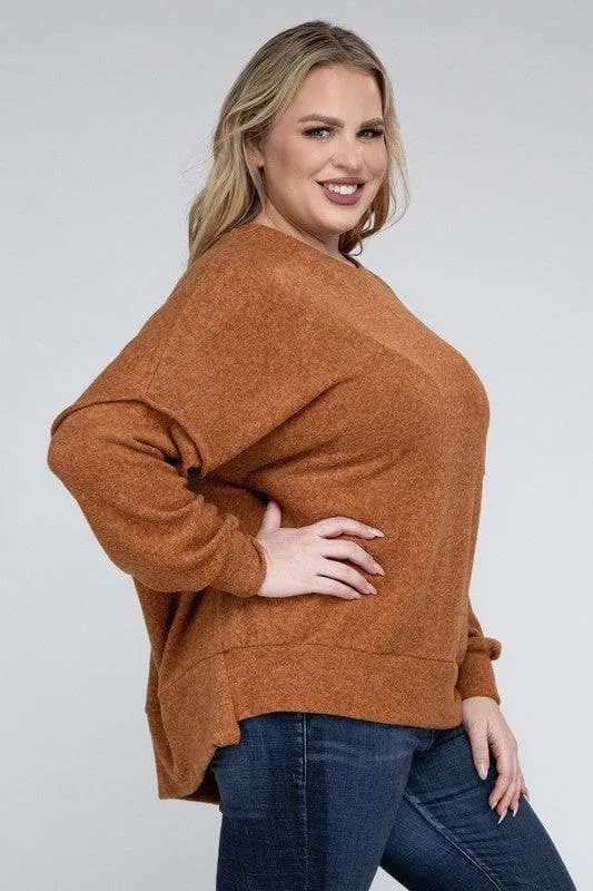 Brushed Melange Drop Shoulder Sweater for Zenana Plus.