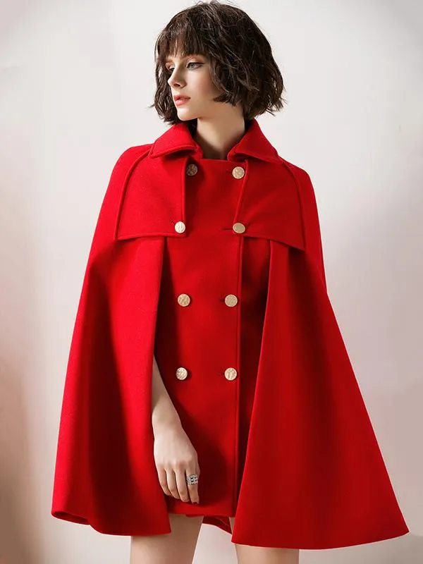 Burgundy Wool Poncho Cape Coat Winter Outerwear Women 2024