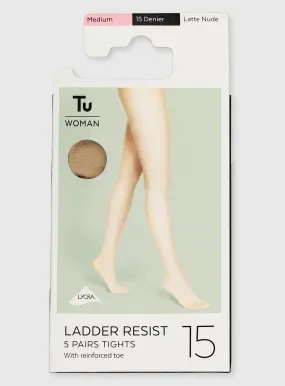 Latte Nude 15 Denier Tights 5 Pack XL | Ladder Resistant Tights | Tu - Buy Now