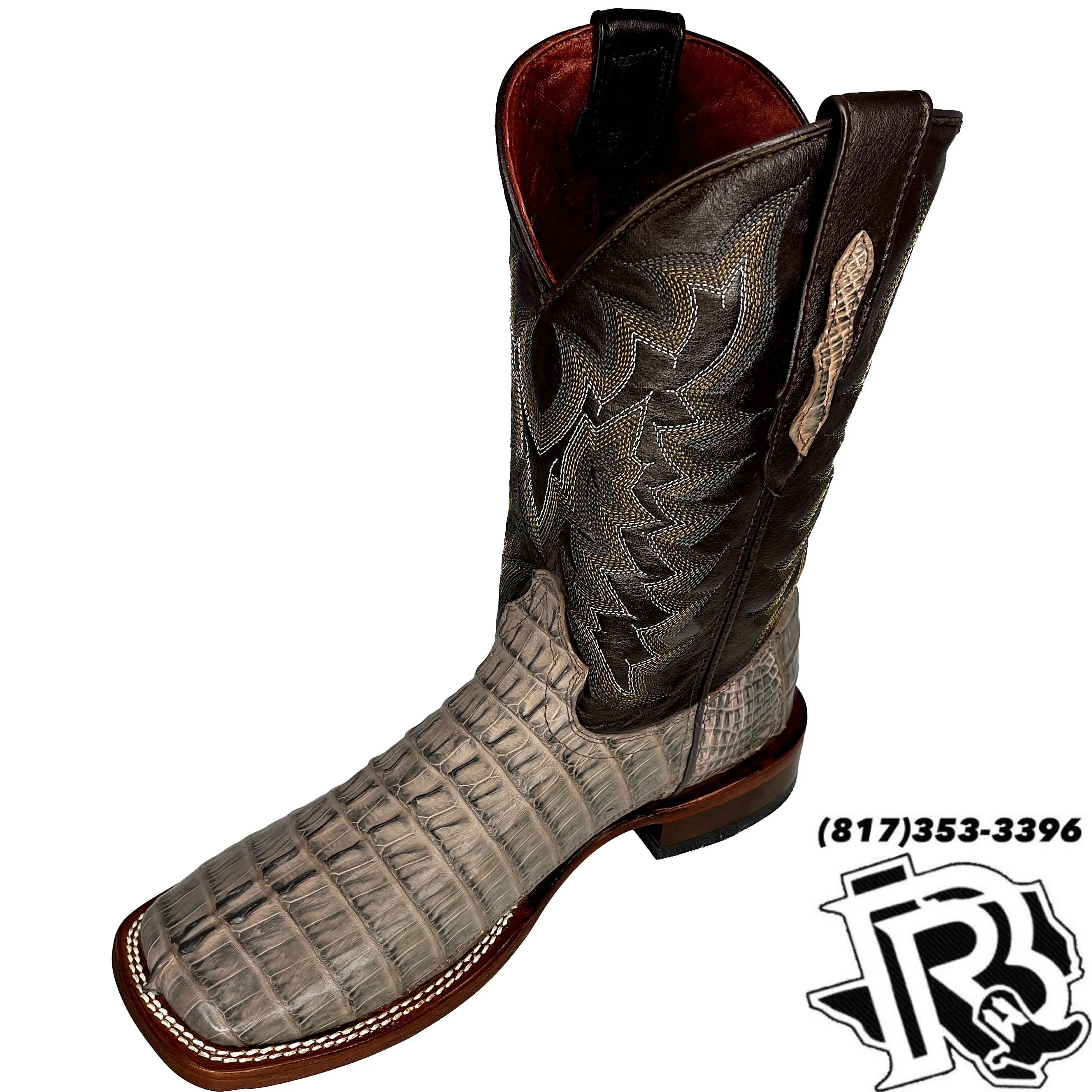 Caiman Tail Cowboy Boots | Men's Square Toe Genuine Caiman Leather Boots