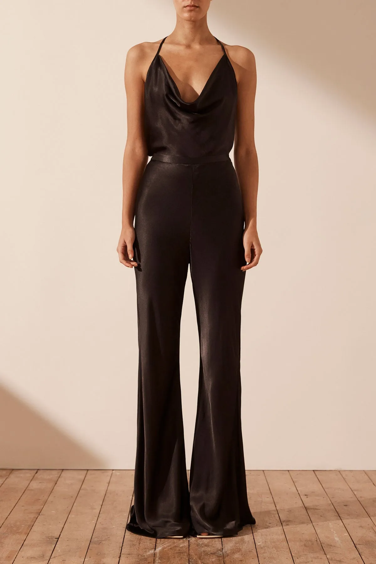 Camille Bias Cut Flared Trousers - Black.