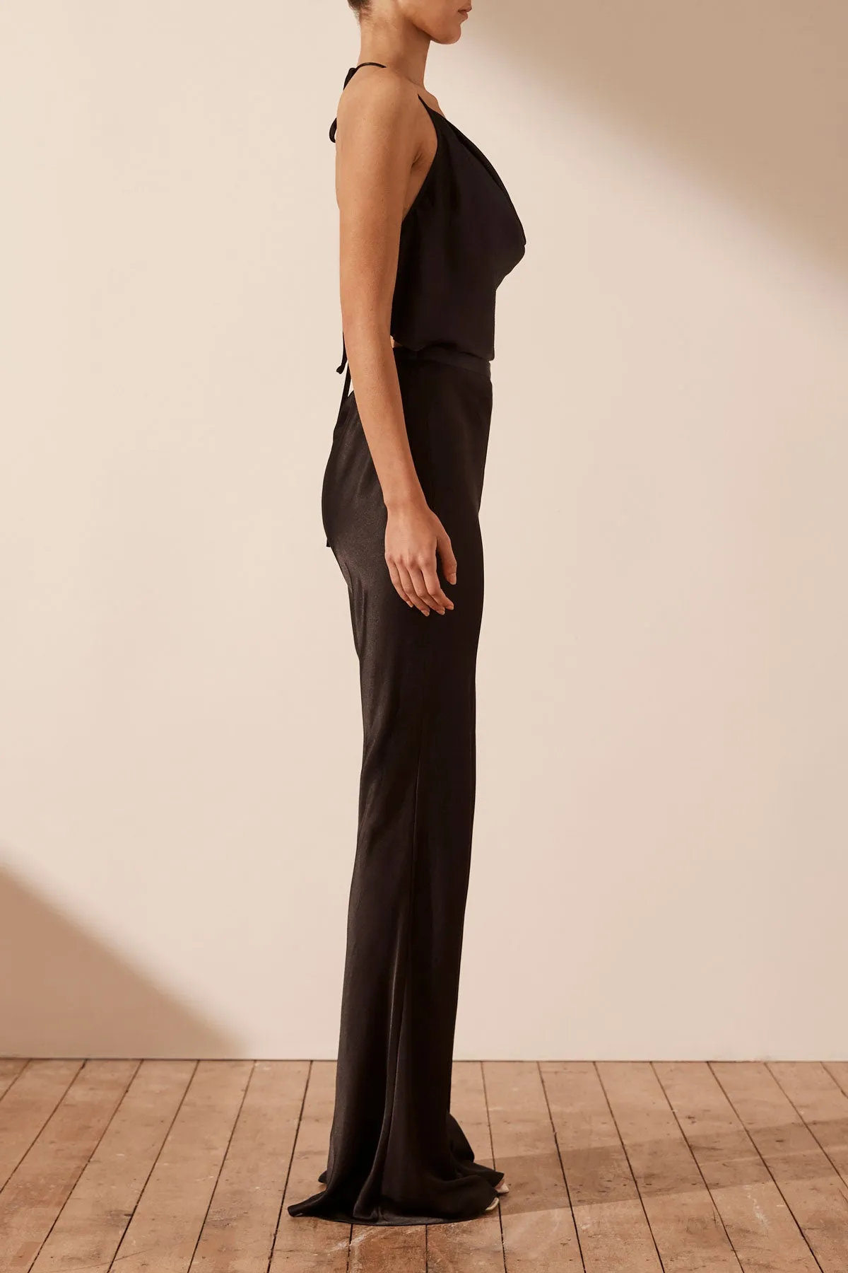 Camille Bias Cut Flared Trousers - Black.