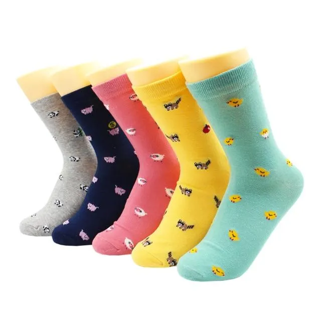 Cartoon Cat Dog Duck Animal Print Women's Cute Girl Socks