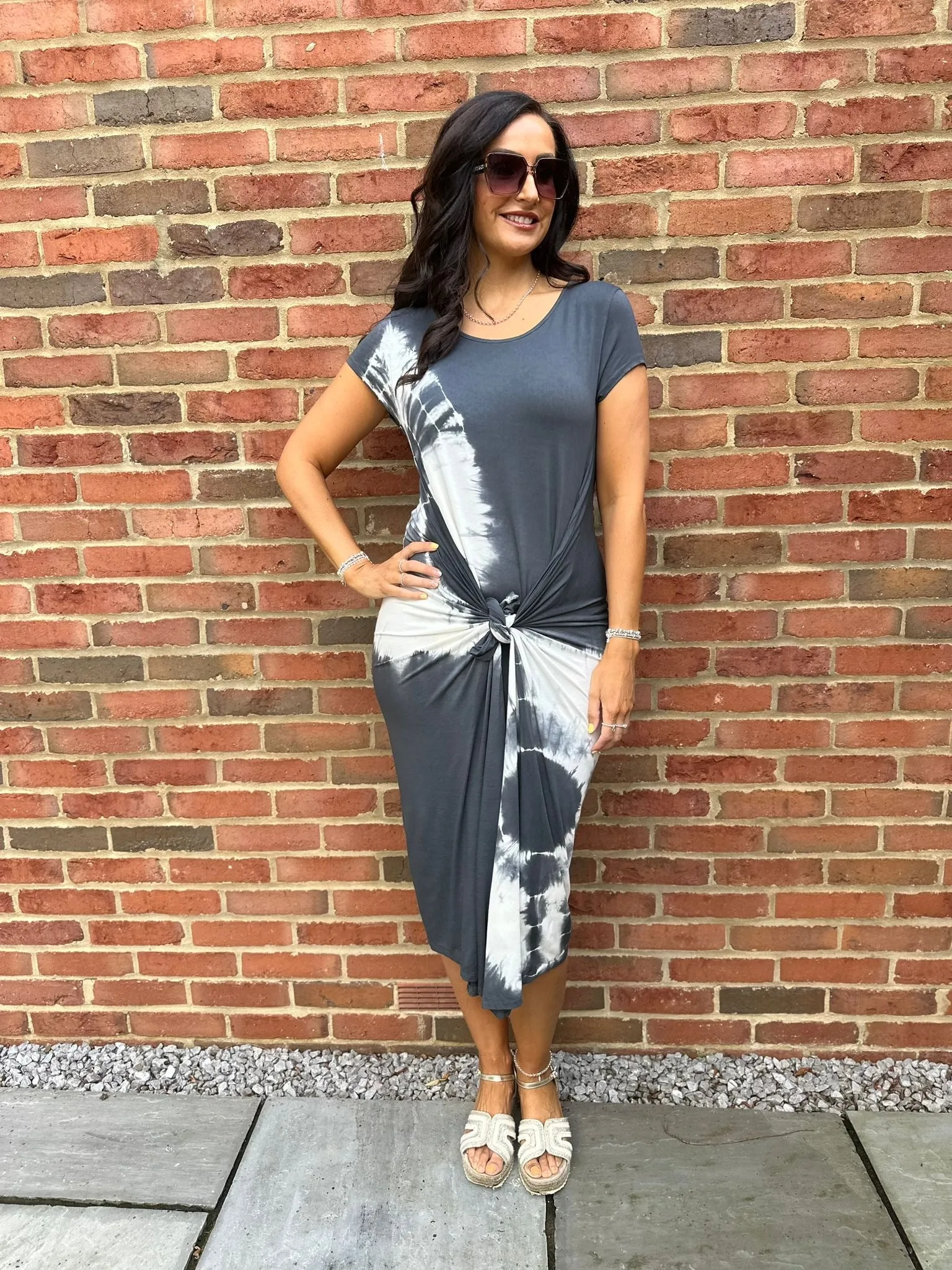 Charcoal Cap Sleeve Tie Dye Dress - Harmony - Shop Now