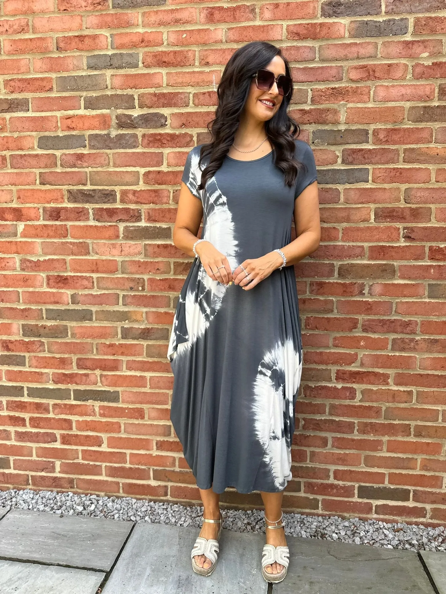 Charcoal Cap Sleeve Tie Dye Dress - Harmony - Shop Now