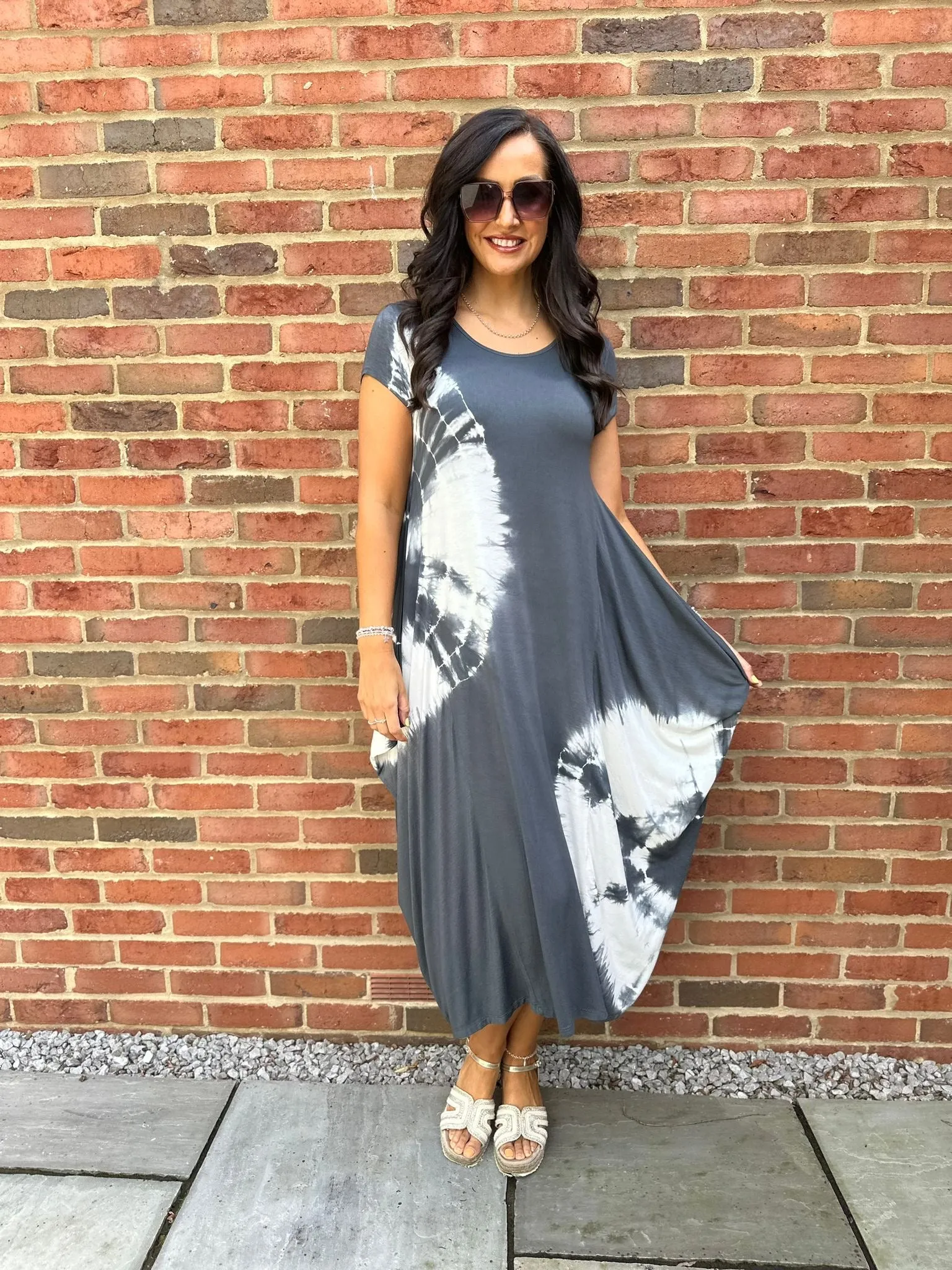 Charcoal Cap Sleeve Tie Dye Dress - Harmony - Shop Now