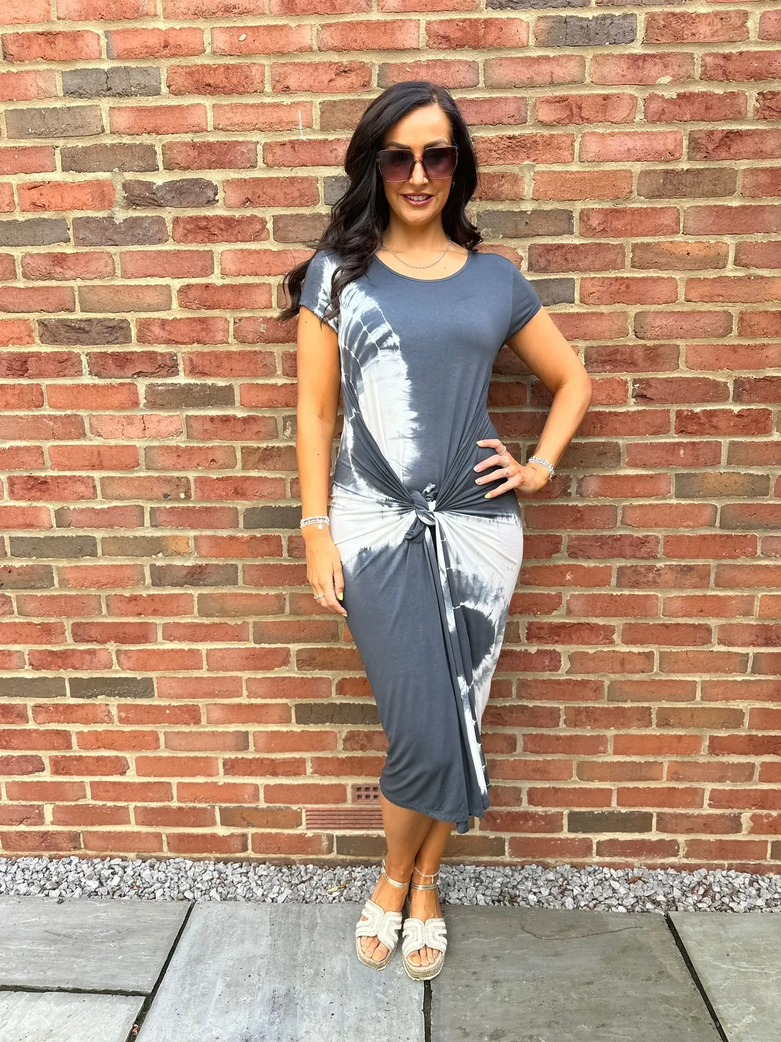 Charcoal Cap Sleeve Tie Dye Dress - Harmony - Shop Now