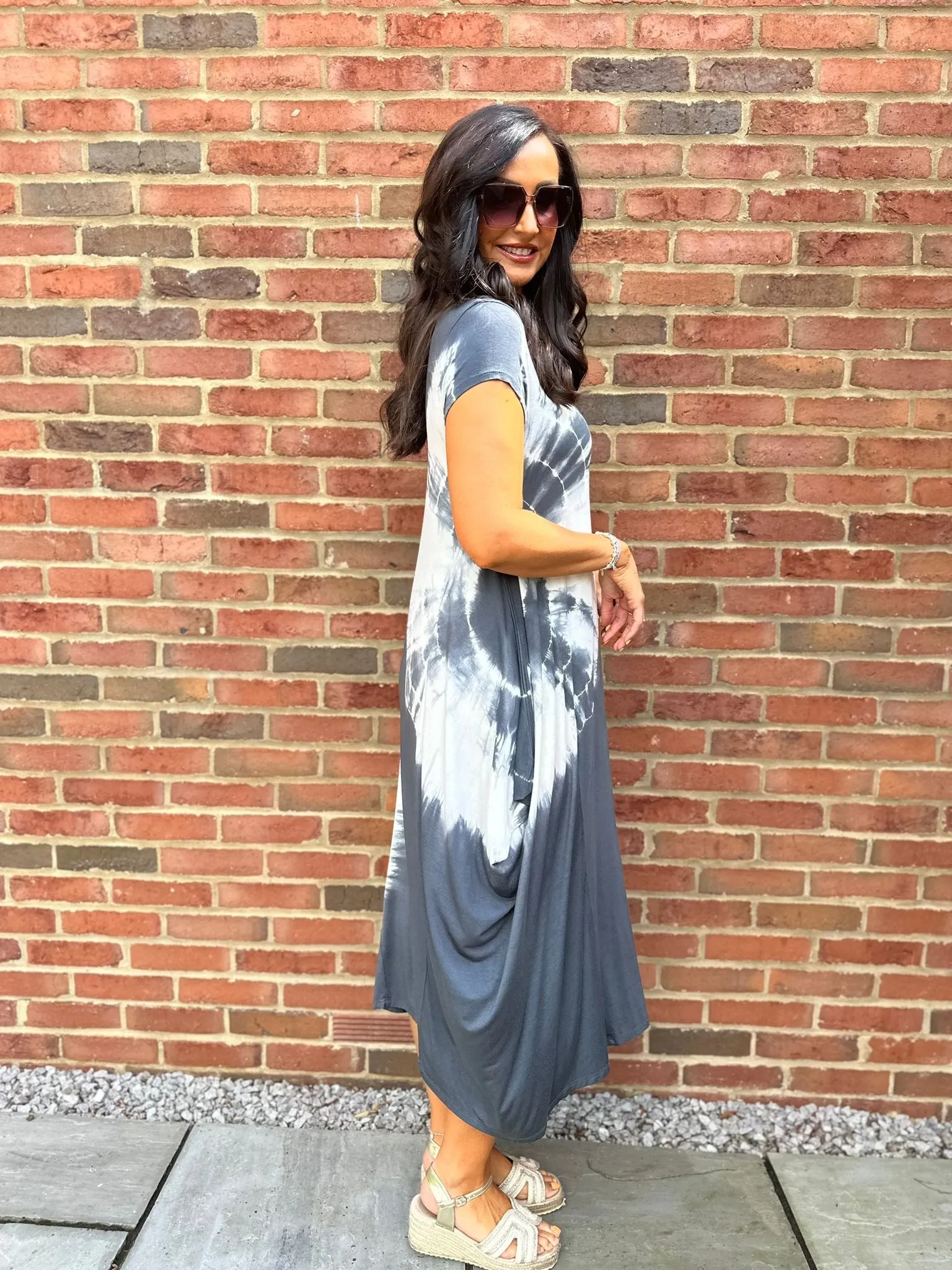 Charcoal Cap Sleeve Tie Dye Dress - Harmony - Shop Now