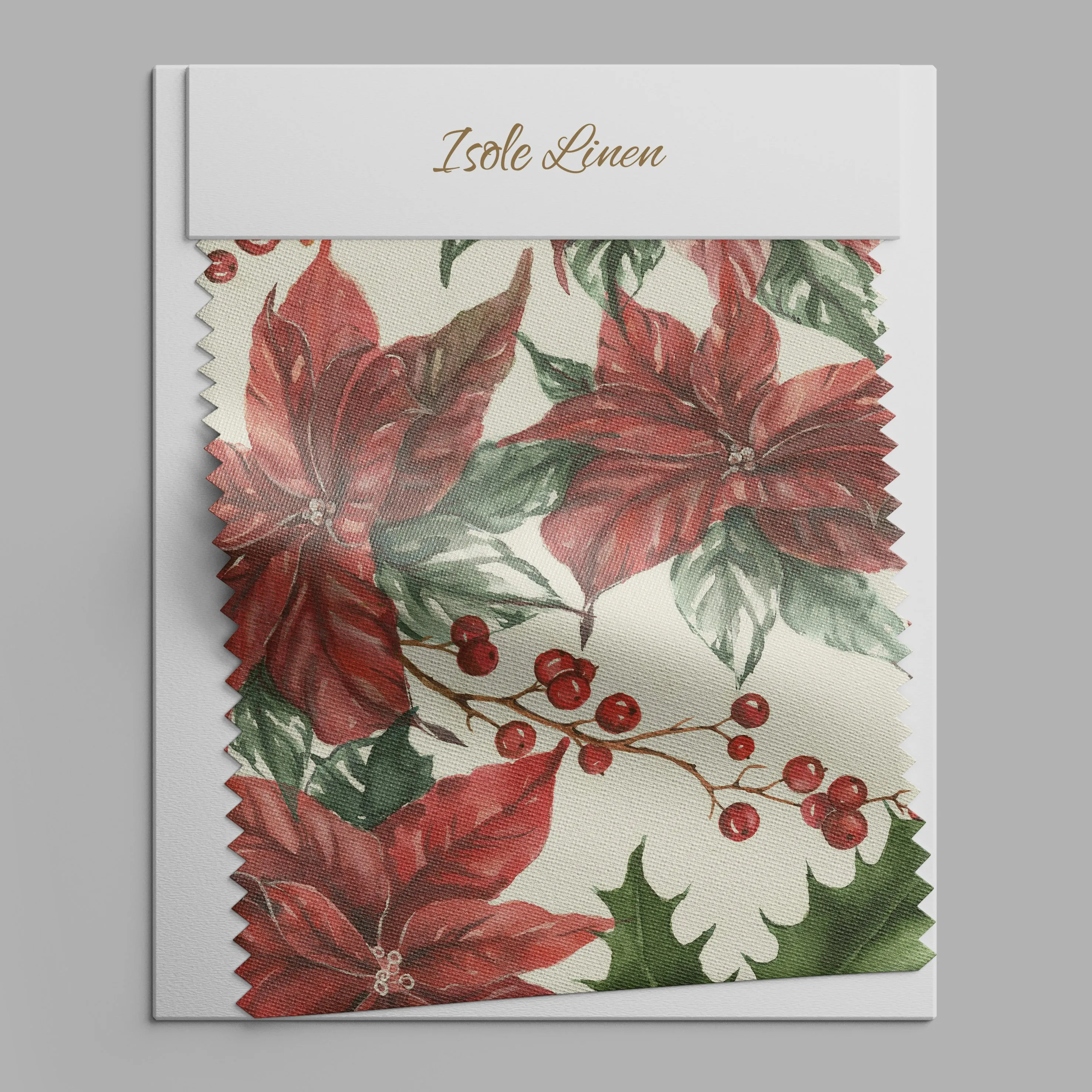 Christmas Poinsettia Linen Fabric, Bedding, Curtains, Clothing, Upholstery - Sold by Yard or Meter